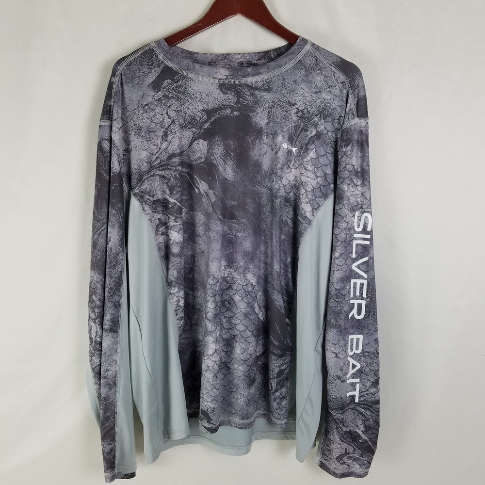 Silver Bait Fishing Long Sleeve Performance‎ Shirt Mens XL Gray Fish Scale